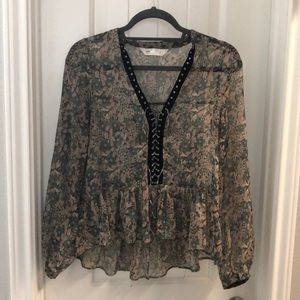 ZARA PRINTED FLORAL PEPLUM BLOUSE S